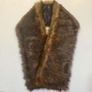 Faux Fur Stole Scarf Tortoiseshell Amber Brown Retro Glamour Neck Wrap Pull Thru